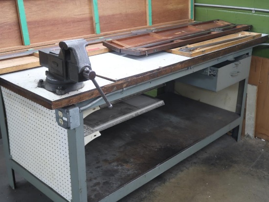 LOT: (3) 36 in. x 84 in. Steel Frame Wood Top Work Benches - (2) with 4-1/2
