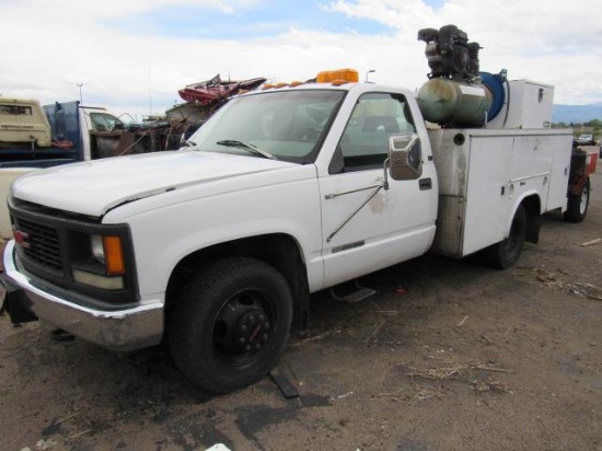 1996 GMC Sierra 3500 Service Truck, VIN # 1GDHC34R3TE539445, 2-WD, SL, Dual