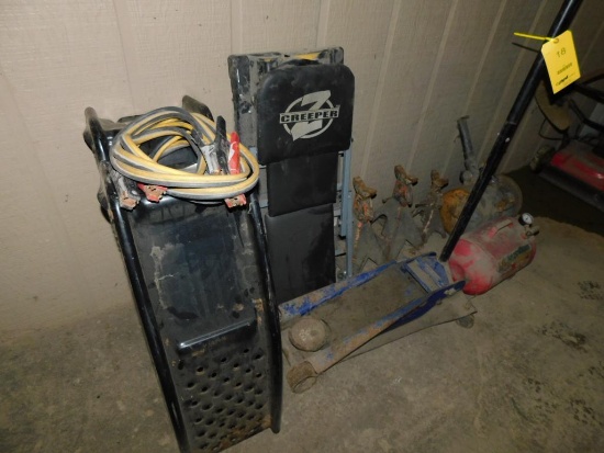 LOT: Floor Jack, Jack Stands, Tire Inflator and Ramps