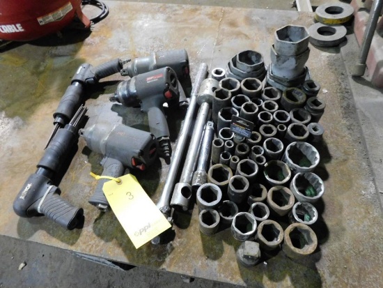 LOT: (3) Ingersoll Rand 3/4" Pneumatic Impact Wrenches, (2) Pneumatic Sealers and Impact Sockets