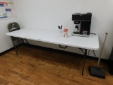 LOT: Contents of Kitchen: Microwave, Coffee Maker, Whirlpool Refrigerator, 8' Cosco Folding Table,