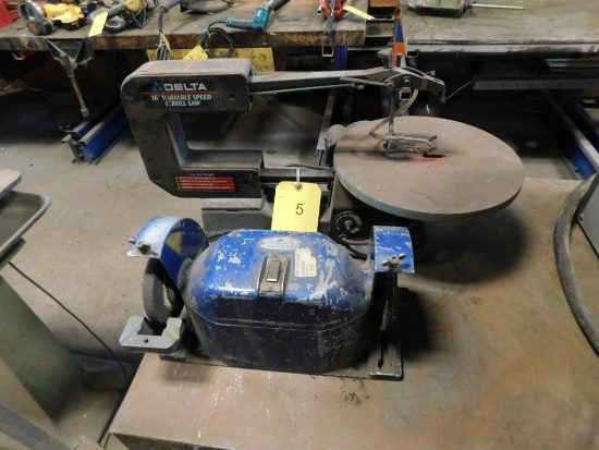 LOT: (1) Delta 16" Variable Speed Scroll Saw, (1) 1/4 HP Bench Top Grinder