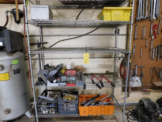 LOT: (2) Metro Racks w/Assorted Drill Indexers, Bolt Cutters, Batteries, etc. (LOCATED IN