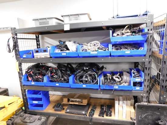 LOT: Rack w/Contents of Assorted Tolteq & Communication Cable, DC Power Supply & Misc.