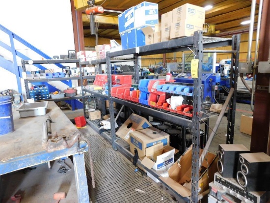 LOT: (3) Racks w/Contents of Abrasives, Electrical Tape, Misc. Heaters, Pipe Vise, Wilton Vise