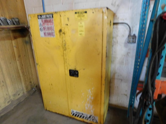 LOT: Justrite 45-Gallon Flammable Liquid Storage Cabinet, Steel Fabrication Table