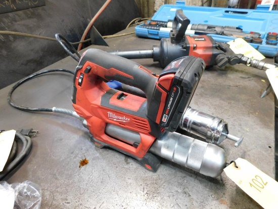 LOT: Milwaukee Electric Grease Gun, Lincoln Fully Automatic Pneumatic Grease Gun (LOCATED IN