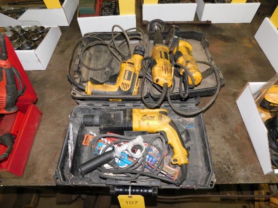 LOT:Dewalt DW566 1/8" SDS Rotary Hammer in Case, Dewalt DWD112 3/8" VSR Drill, (2) Dewalt 4-1/2"