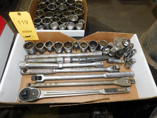 LOT: (4) 3/4" Socket Wrenches, Extenders, Assorted Sockets (LOCATED IN MECHANIC SHOP)