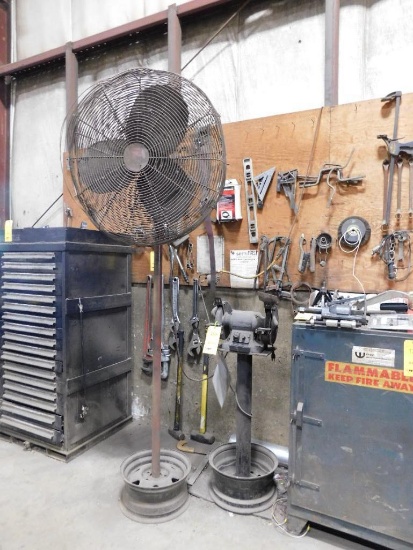 LOT: (1) Porter Cable Double End Grinder, (1) Pedestal Fan (LOCATED IN MECHANIC SHOP)