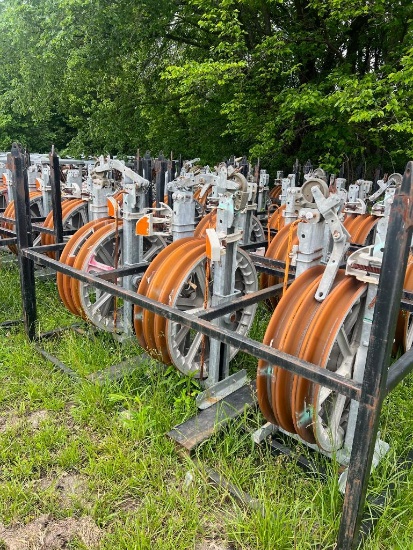 LOT: (30) Sherman & Riely Multi Sheeve Stringing Blocks and Stands (LOCATED: 19731 EAST PINE ST.,