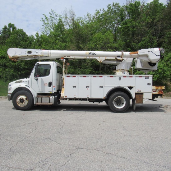 Altec 55' Rear Mounted 2-Man Bucket Aerial Boom, Front & Rear A-Frame Outriggers, Mounted on