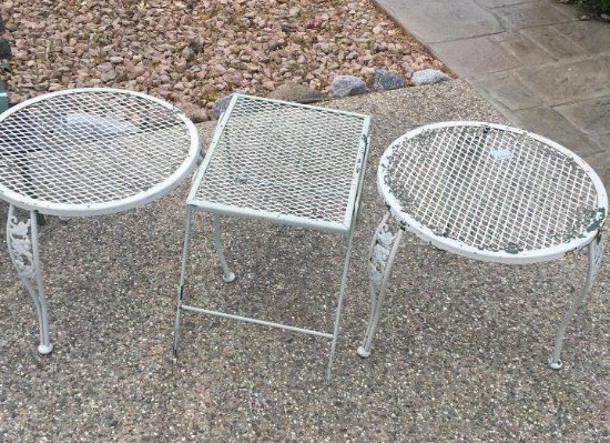 3 SMALL PATIO TABLES 2 ROUND- 20'X19'', 1 SQUARE 15''X18''