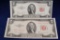 Series 1953 C 2 Dollar Federal Reserve Red Seal Note, x 2