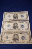Set of 3 5$ bills, 1934 Series A, C, and D