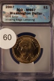 Mint Error ICG 2007 Washington Dollar - MS67 - Missing Edge Lettering