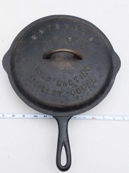 Griswold No 8 Self-basting Cast Iron Skillet Cover with Erie Cast Iron Skillet