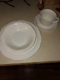 Pfaltzgraff Dish Set - 8 Dinner plates, 8 Salad Plates, 8 Tea Plates, 8 Bowls, 8 Cups - Cream Color
