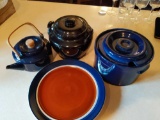 Pfaltzgraff Blue Bean Pot, Black Bean Pot, Tea pot, & Mikasa Plate