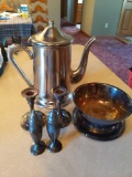 Silver Plate Lot - Candle Holder, Salt& Pepper & Bowl