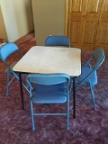 Card Table with 4 Blue Chairs
