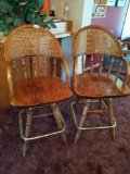 Pair of Wood Bar Stools with Wicker Back 41