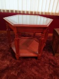 Hexagon End Table with Wicker Inlay 24