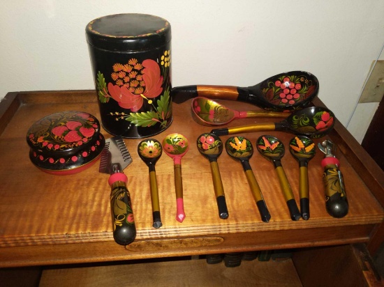Decorative - Hand Painted _ Spoon & Canister Lot