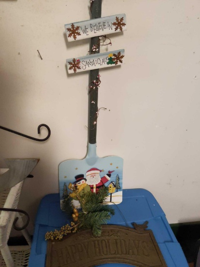 Happy holidays sign, decorative shovel