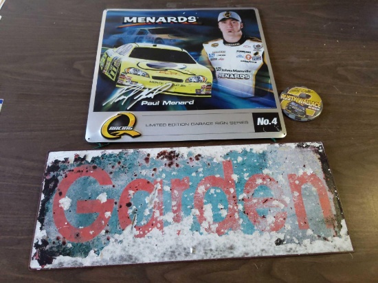 Nascar Sign & Pinback Button with Garden Sign