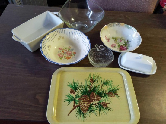 Bowls ,Tray & Butter Dish - Kitchen Lot