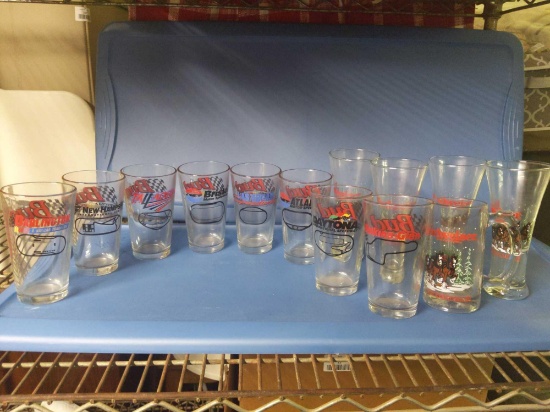 Bud Nascar Track Glasses & Budweiser Holiday Glasses included