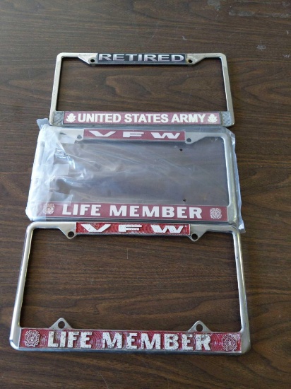 US Army & VFW Life Member License Plate Holder Lot