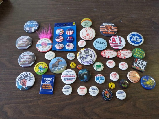 Pin Back Button Lot - Local, Political & More