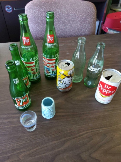 Soda Pop Lot 7 UP, Coca Cola & Shot Glasses