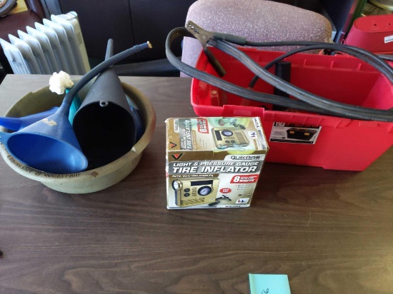 Funnel ,Jumper cables, Toolbox, Tie inflator