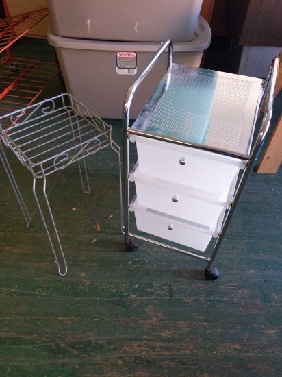 3 Drawer Metal/Plastic Cart on wheels & Plant Stand