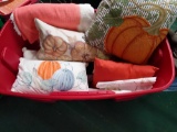 Large tote, fall pillows, pink and white throw