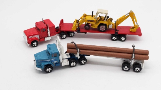 2 Ertl Truck & Trailers Hauling International Backhoe & Logs