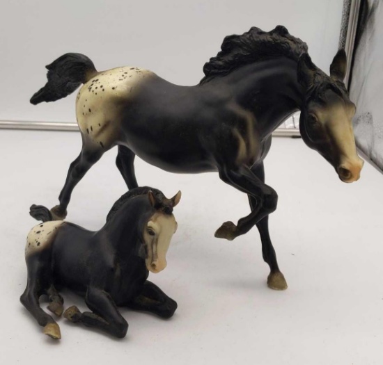 Vintage Breyer Black Appaloosa w/ Foal lying down