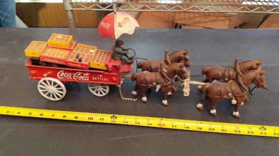 Vintage Cast Coca-Cola Double Team Horse Drawn Wagon