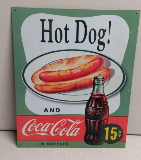 Coke Hot Dog Coca-Cola 12.5"x16" Tin Sign