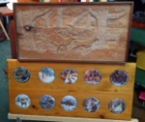 MN Deer Hunters Association Buttons & Hand Carved Deer Pic on Wood