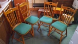 4 Wood & Cloth Seat Spindle Back Chairs - Solid