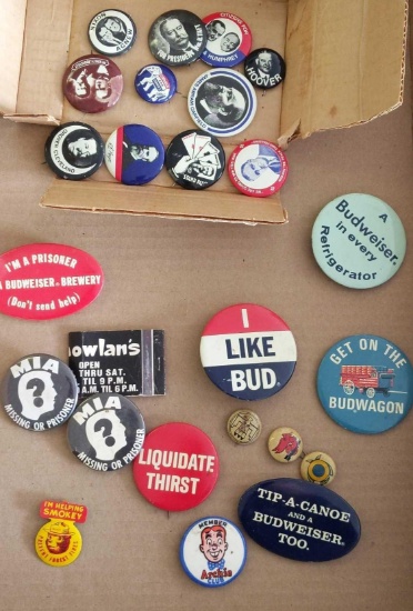 Political, Budweiser & Other Buttons Lot