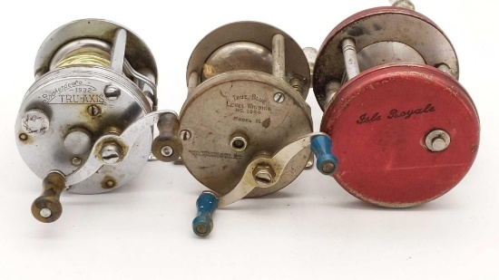 Shakespeare GK 1932 Tru-Axis, True-Blue -31-1956 & Isle Royale Open Face Reel Lot