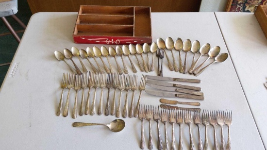 Avon Silverplate Flatware Lot w/ Vintage drawer box