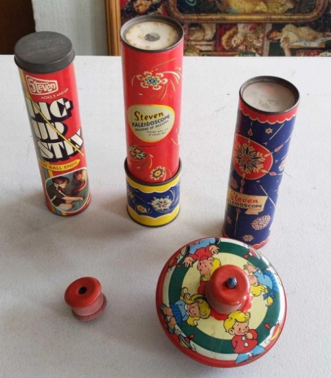 Steven Kaleidoscopes, Pic-Up Stick & Tin Toy Top Lot