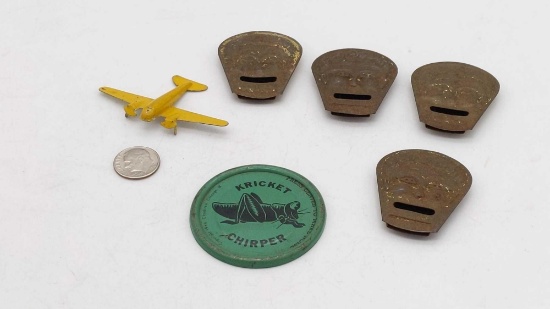 Cracker Jacks Tin Whistles, Airplane & Kricket Chirper Lot