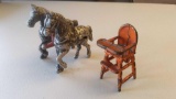 Cast Metal Lot + Horses & High Chair